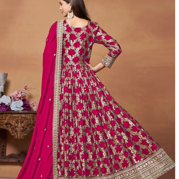 Pakistan Designer Embroidered Dola Jacquard Anarkali Suit – Wedding & Festive - Picture 2 of 4